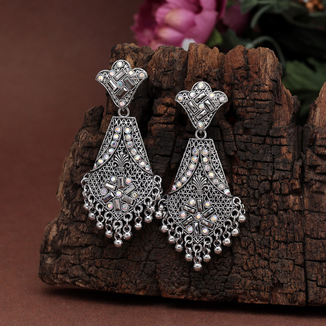Silver Color Oxidised Earrings (GSE2887SLV) Jewelry GlitStudio   