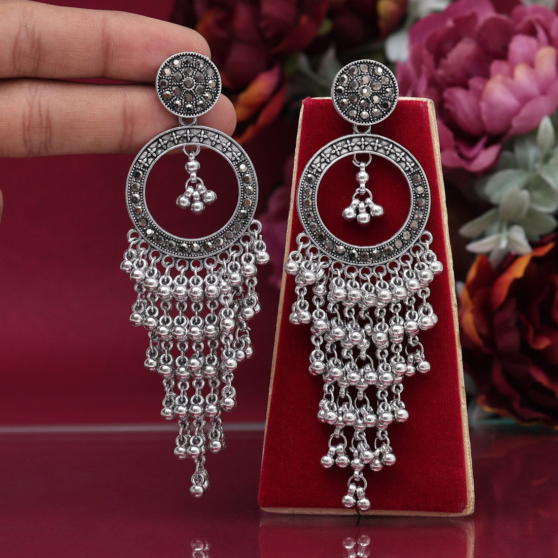 Silver Color Oxidised Earrings (GSE2890SLV)