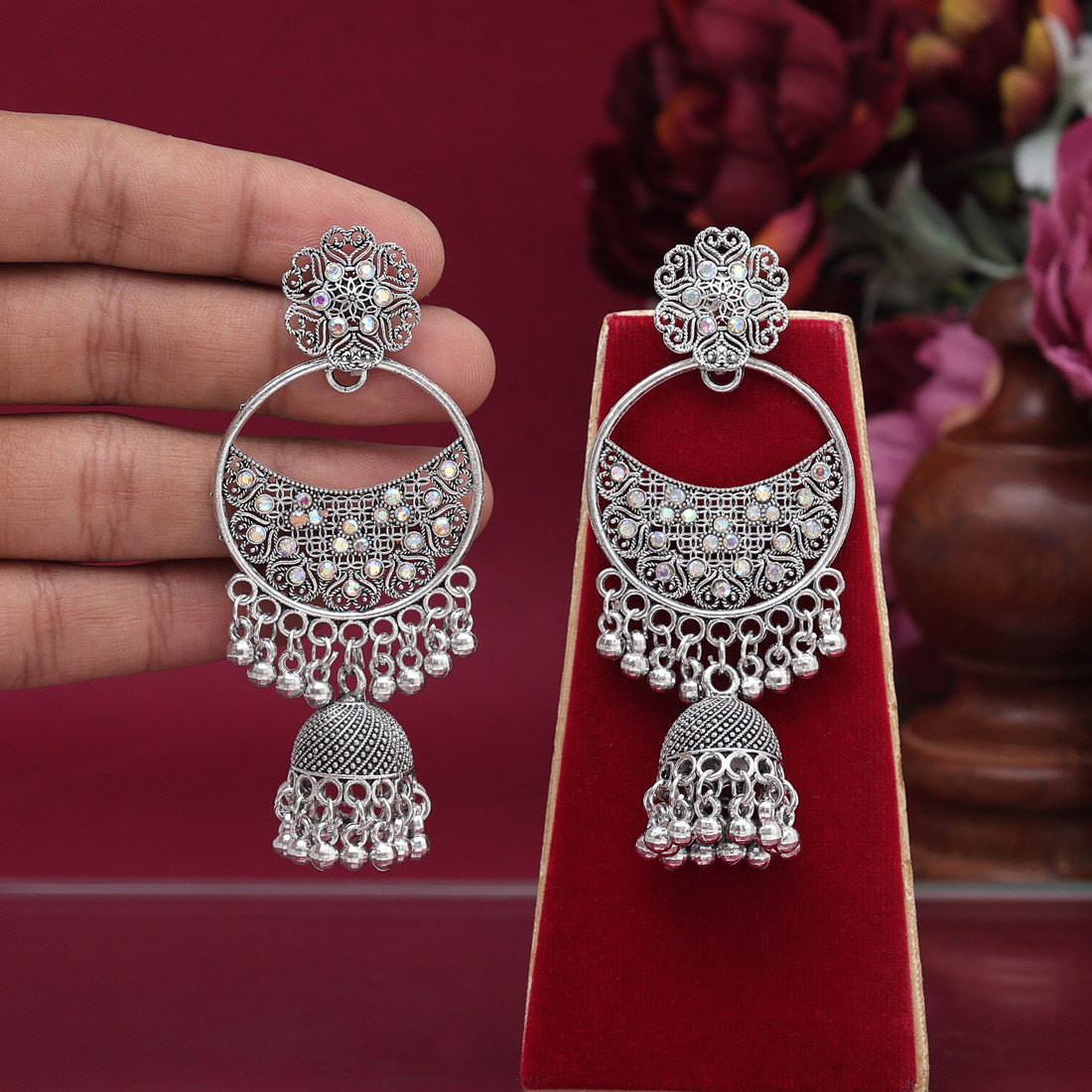 Silver Color Oxidised Earrings (GSE2898SLV) Jewelry GlitStudio   