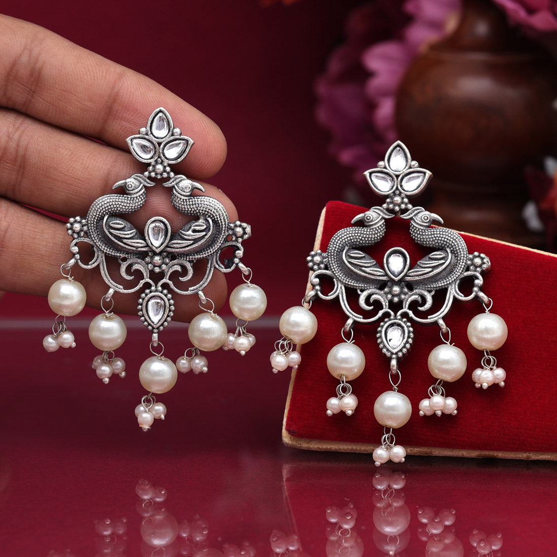 White Color  Oxidised Earrings (GSE2917WHT) Earrings GetGlit   