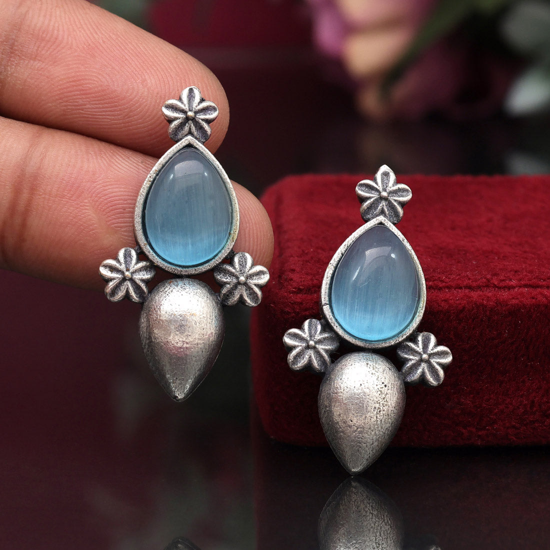 Sky Blue Color Oxidised Earrings (GSE2927SBLU) Jewellery GetGlit   