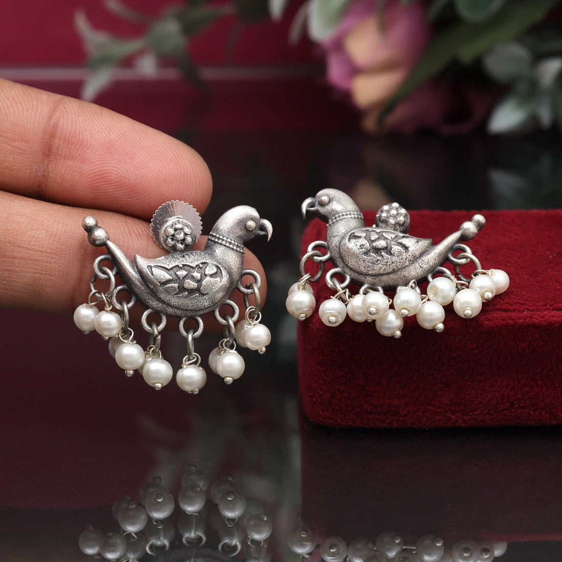 Silver Color Oxidised Earrings (GSE2930SLV) Jewellery GetGlit   