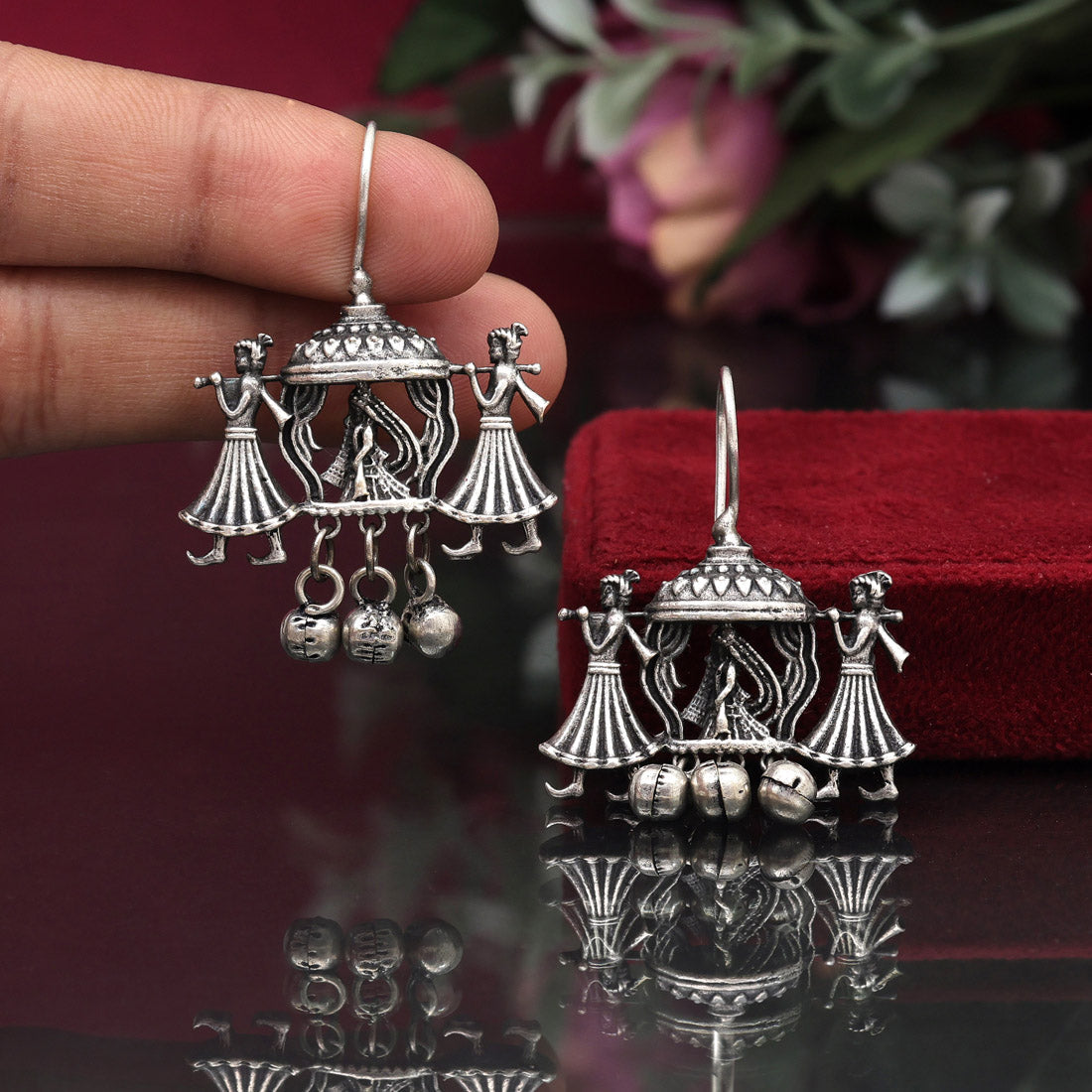 Silver Color Palki Oxidised Earrings (GSE2931SLV)