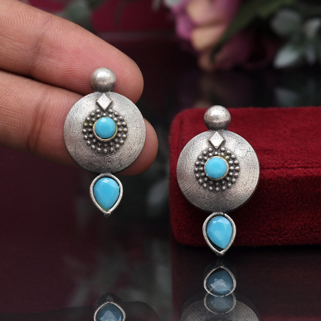 Firozi Color Oxidised Earrings (GSE2932FRZ) Jewellery GetGlit   