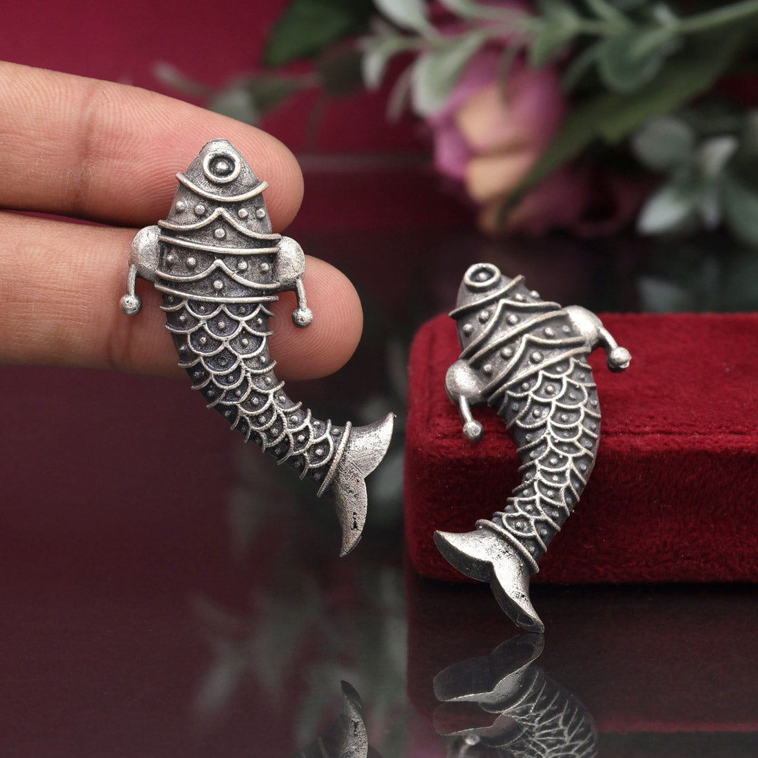 Silver Color Fish Design Oxidised Earrings (GSE2933SLV) Jewellery GetGlit   