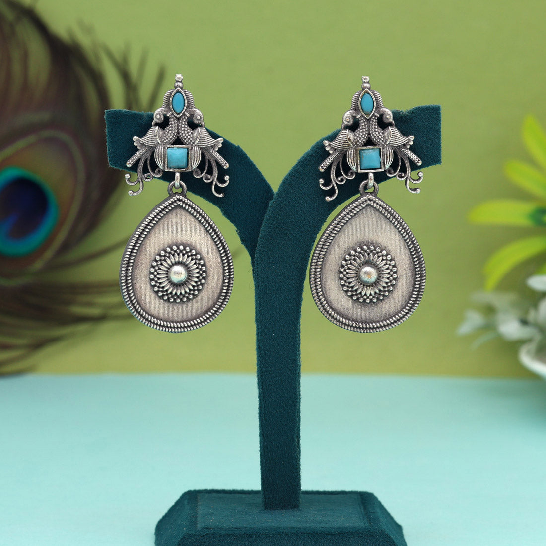 Firozi Color Oxidised Earrings (GSE2938FRZ) Jewellery GetGlit