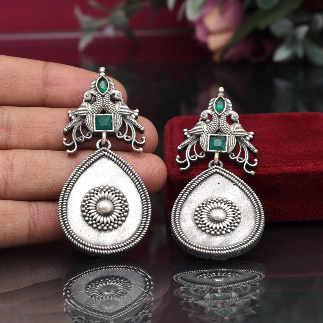 Green Color Oxidised Earrings (GSE2938GRN) Jewellery GetGlit   