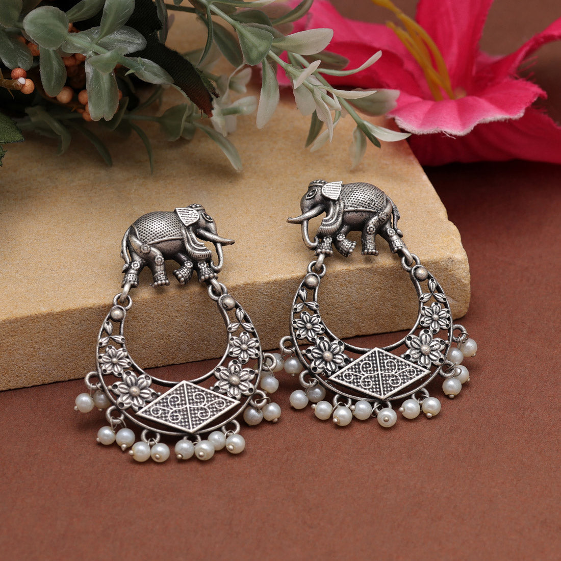 Silver Color Oxidised Earrings (GSE2952SLV) Jewellery GetGlit   