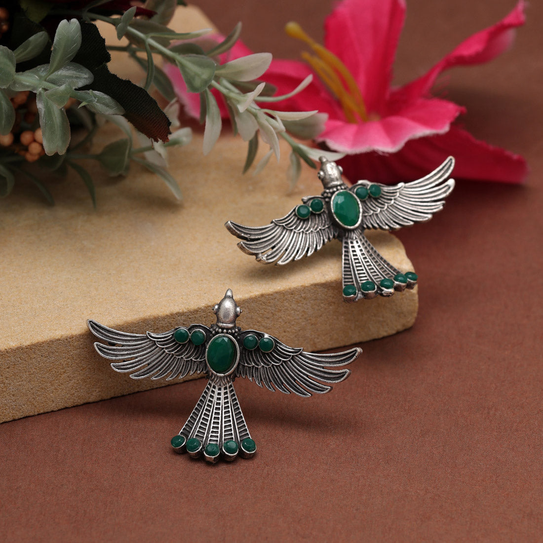 Green Color Oxidised Earrings (GSE2957GRN) Earrings GetGlit   