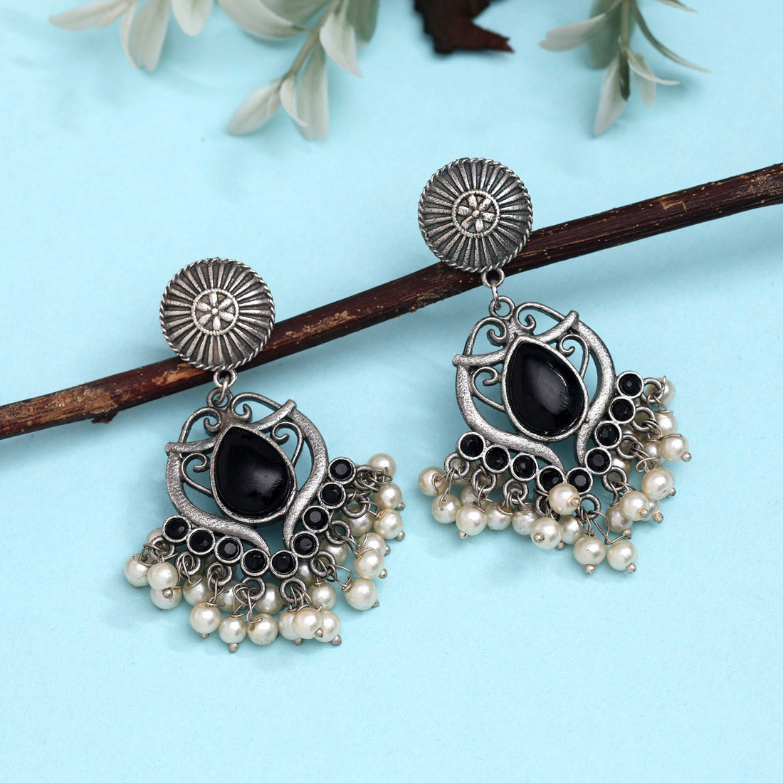 Black Color Oxidised Earrings (GSE2961BLK) Jewellery GetGlit