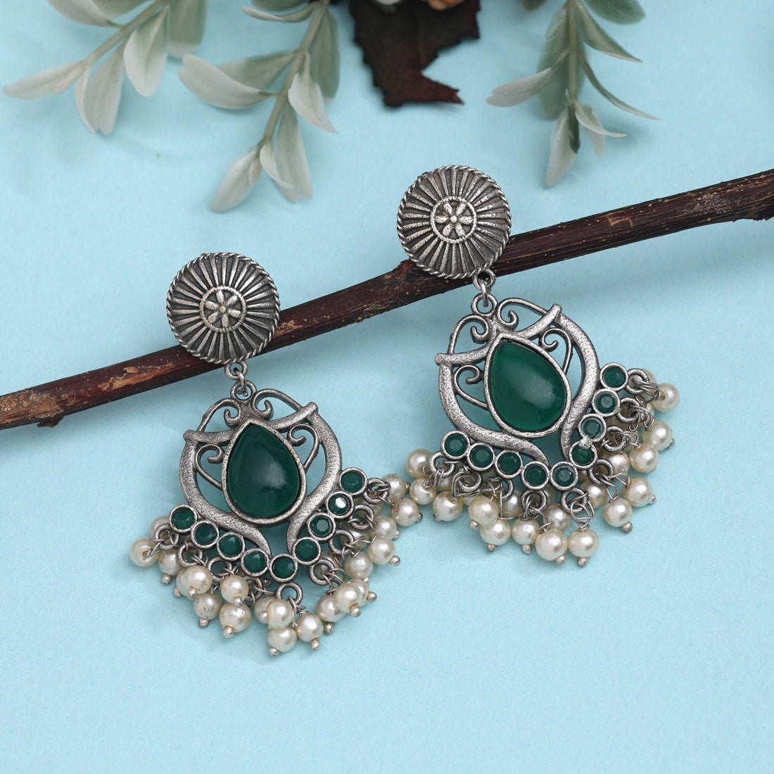 Green Color  Oxidised Earrings (GSE2961GRN)