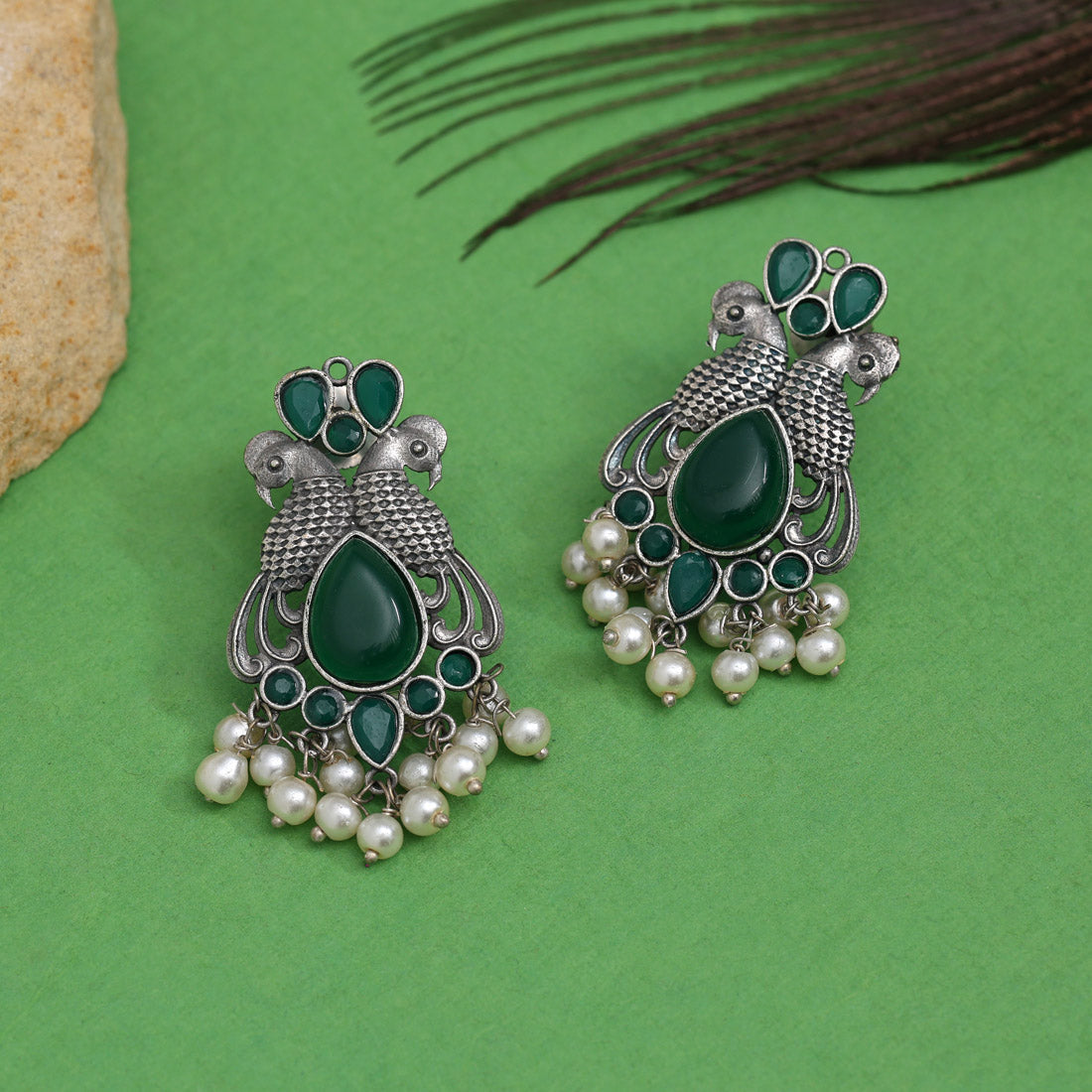 Green Color Oxidised Earrings (GSE2968GRN) Jewellery GetGlit