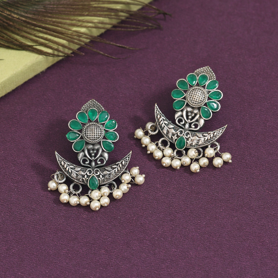 Green Color Oxidised Earrings (GSE2971GRN) Jewellery GetGlit