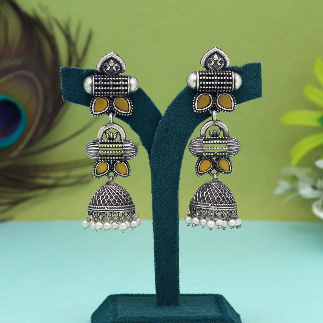 Yellow Color  Oxidised Earrings (GSE2972YLW) Jewellery GetGlit   