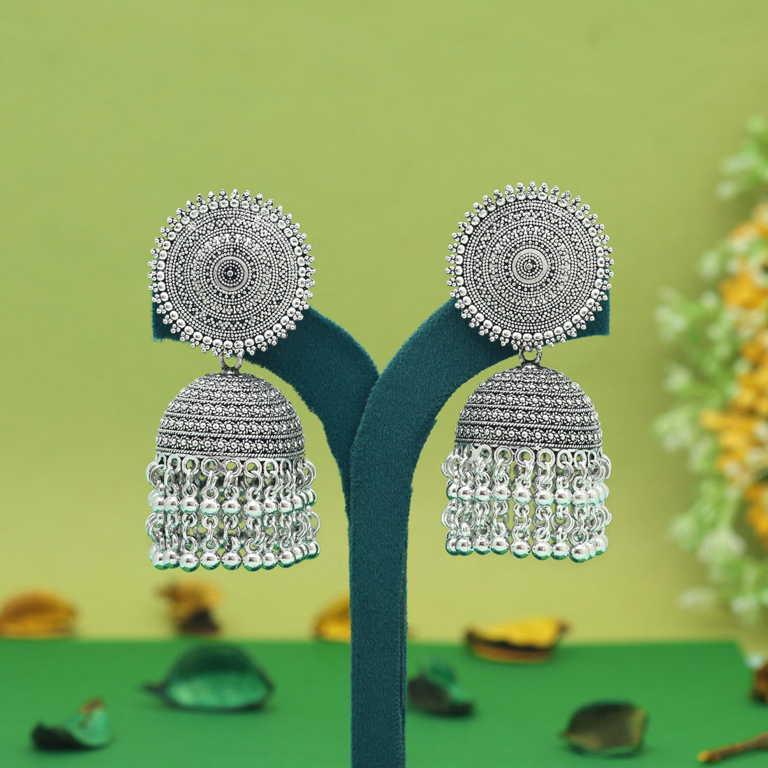 Silver Color Big Size Jhumka Oxidised Earrings (GSE2981SLV)