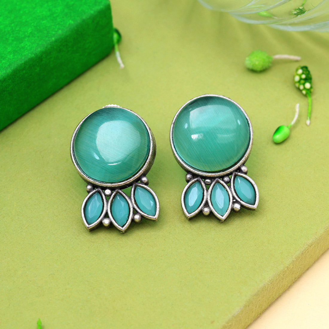 Pista Green Color Oxidised Earrings (GSE2991PGRN)