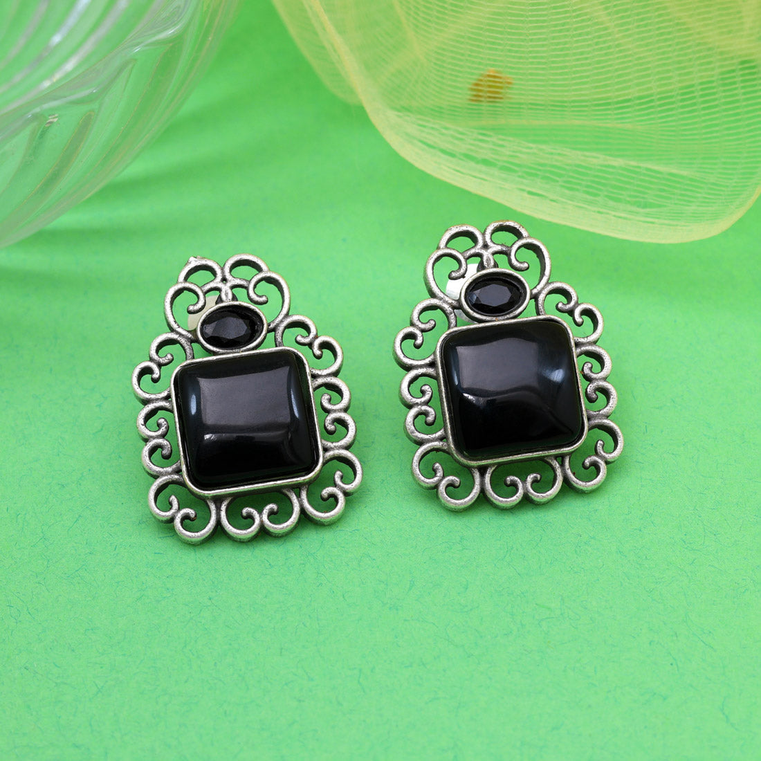 Black Color Oxidised Earrings (GSE2992BLK) Jewellery GetGlit   