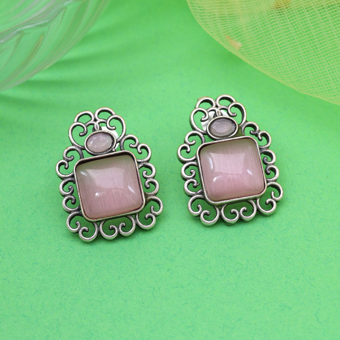 Pink Color Oxidised Earrings (GSE2992PNK) Jewellery GetGlit   