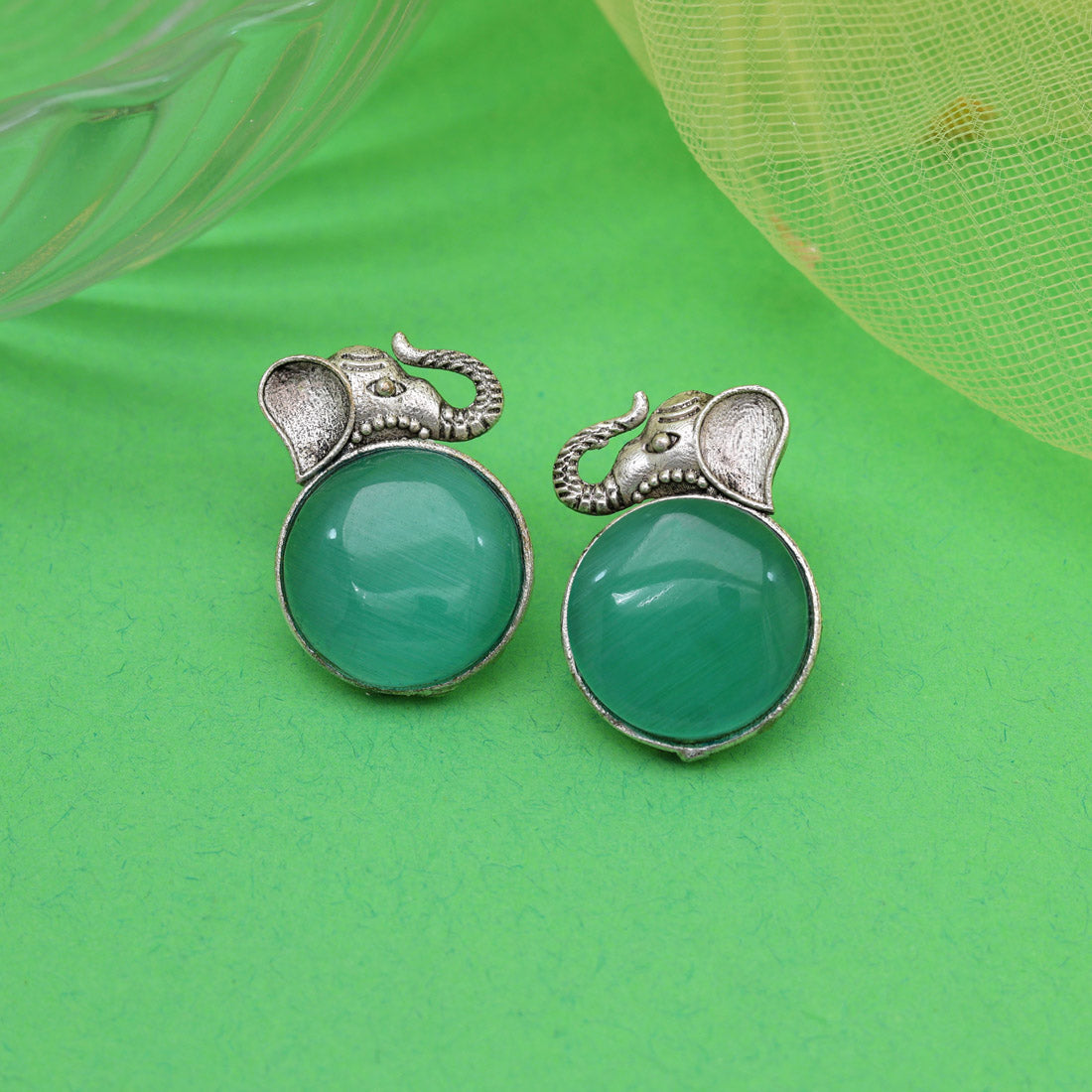 Pista Green Color Oxidised Earrings (GSE2993PGRN)