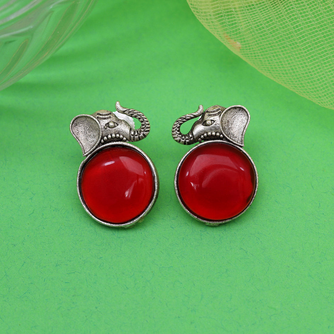 Red Color Oxidised Earrings (GSE2993RED)