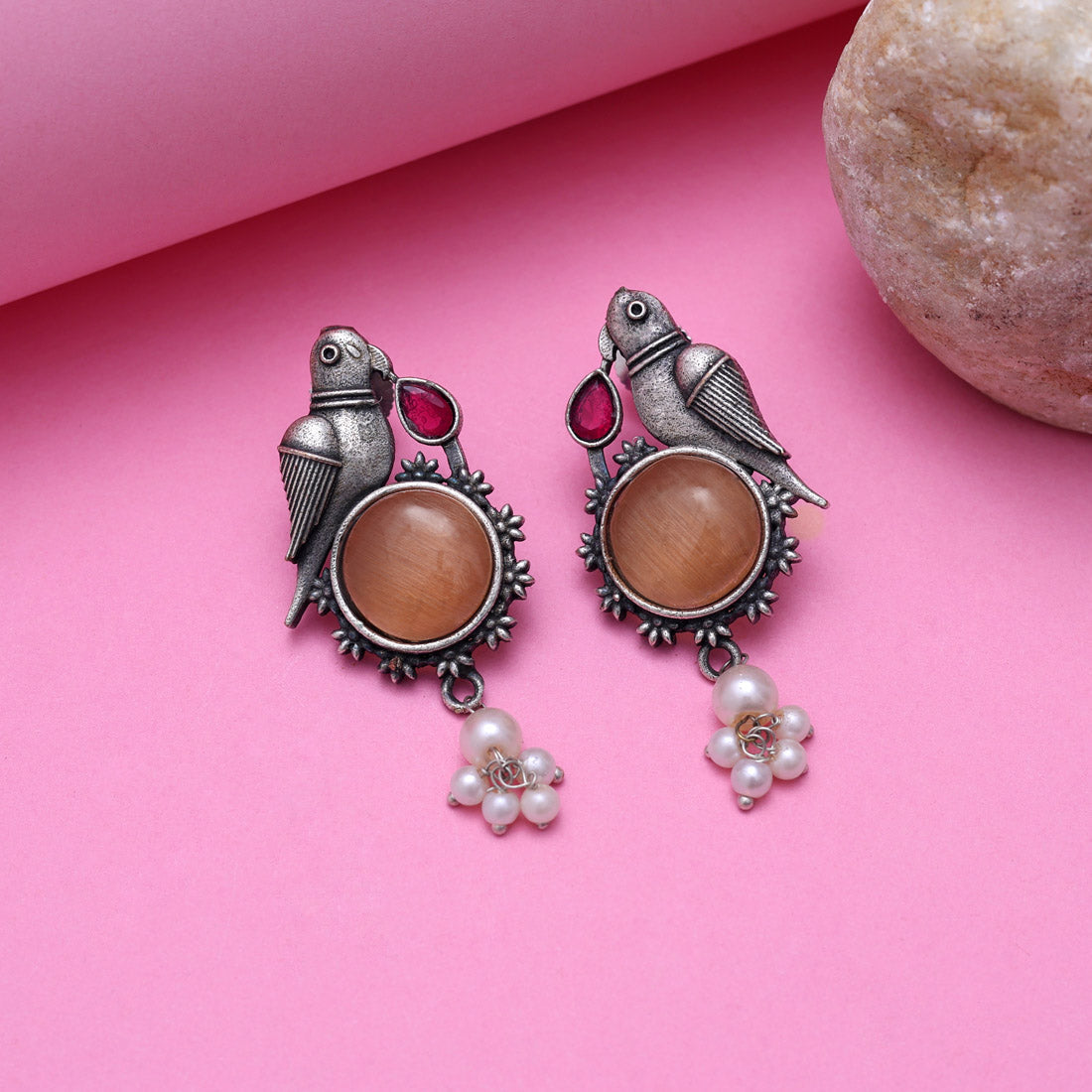 Peach Color Oxidised Earrings (GSE2994PCH) Jewellery GetGlit   