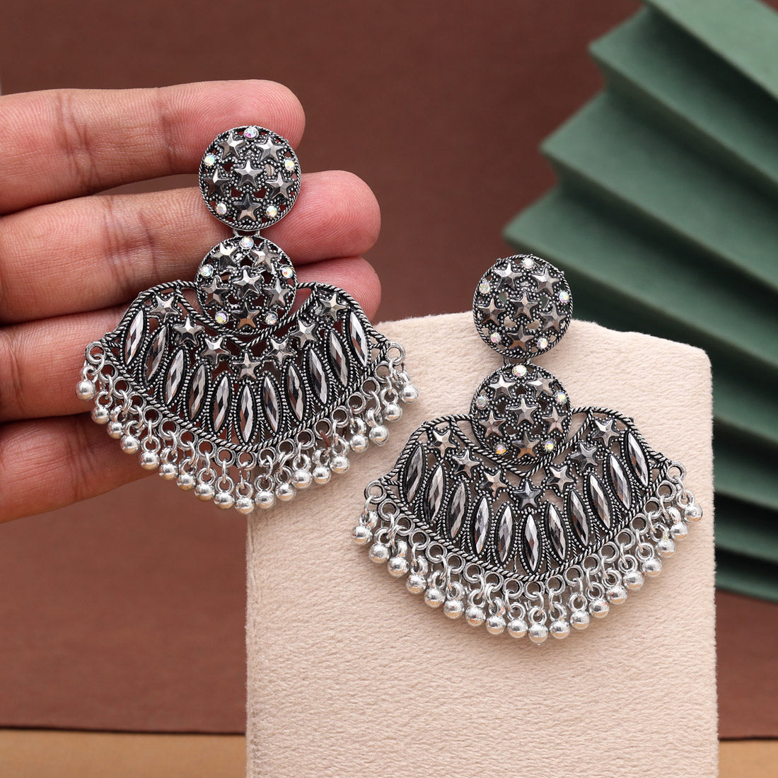 Silver Color Oxidised Earrings (GSE3027SLV) Jewellery GetGlit