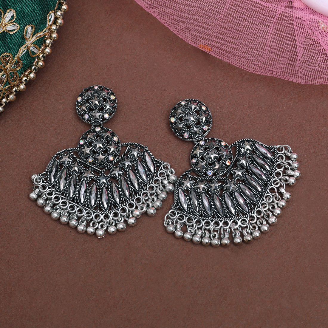 Silver Color Oxidised Earrings (GSE3027SLV) Jewellery GetGlit