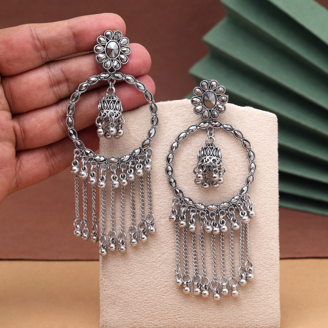 Silver Color Oxidised Earrings (GSE3030SLV) Jewellery GetGlit