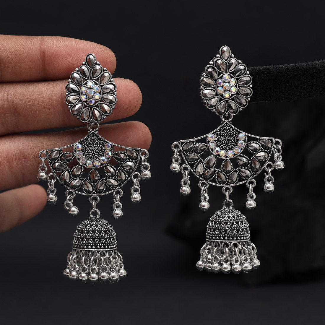 Silver Color Oxidised Earrings (GSE3033SLV) Jewellery GetGlit