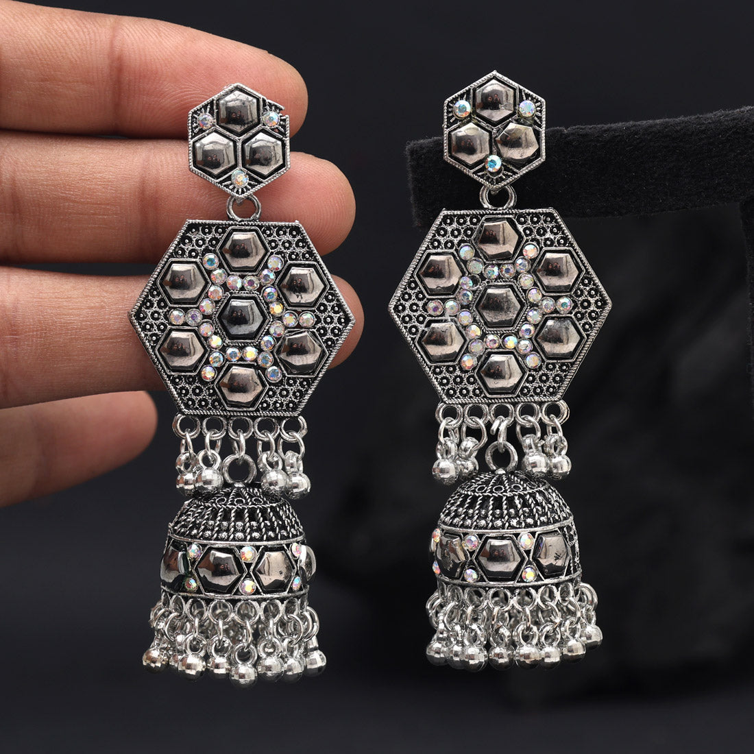 Silver Color Oxidised Earrings (GSE3034SLV) Jewellery GetGlit