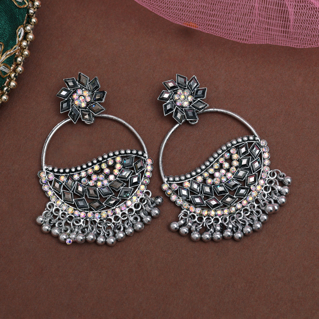 Silver Color Oxidised Earrings (GSE3036SLV) Jewellery GetGlit   