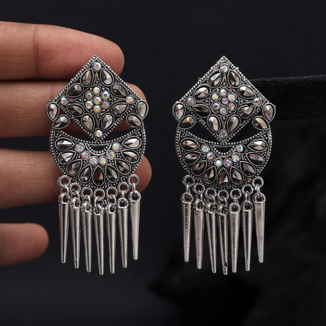 Silver Color Oxidised Earrings (GSE3037SLV) Jewellery GetGlit