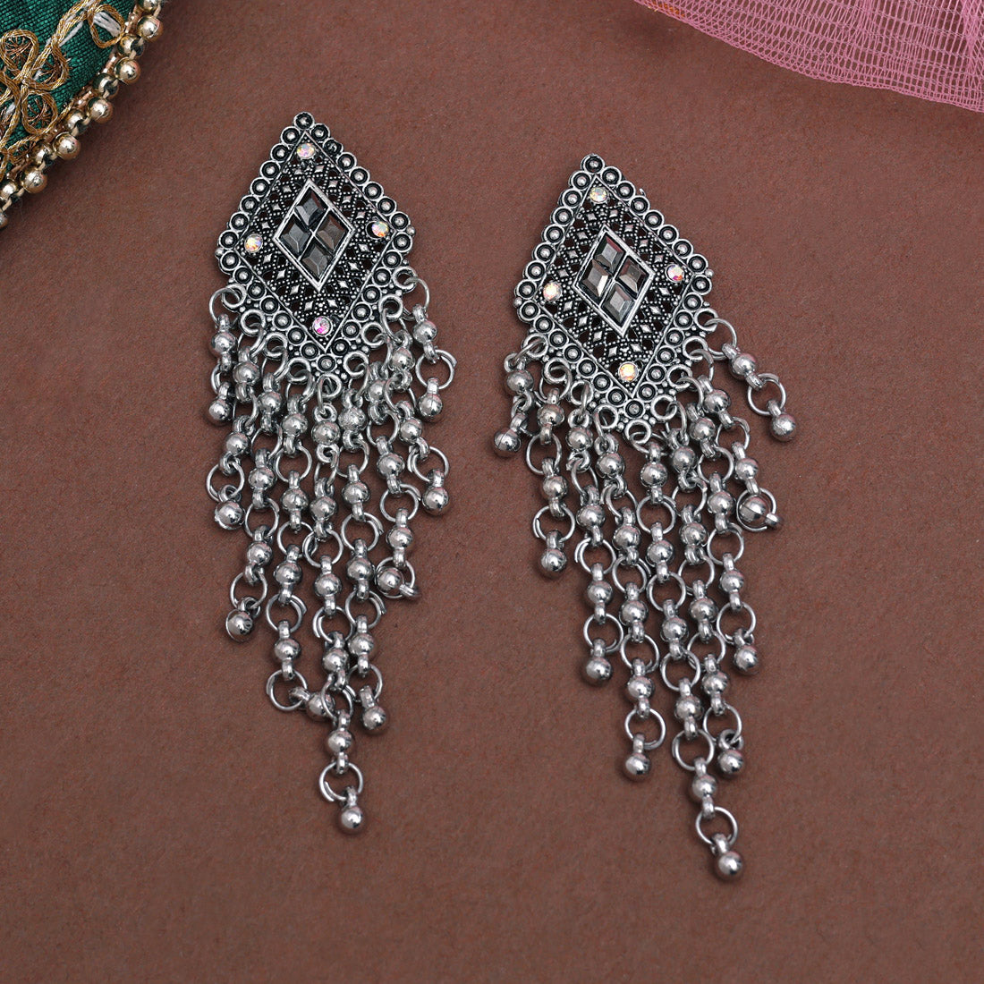 Silver Color Oxidised Earrings (GSE3038SLV) Jewellery GetGlit   