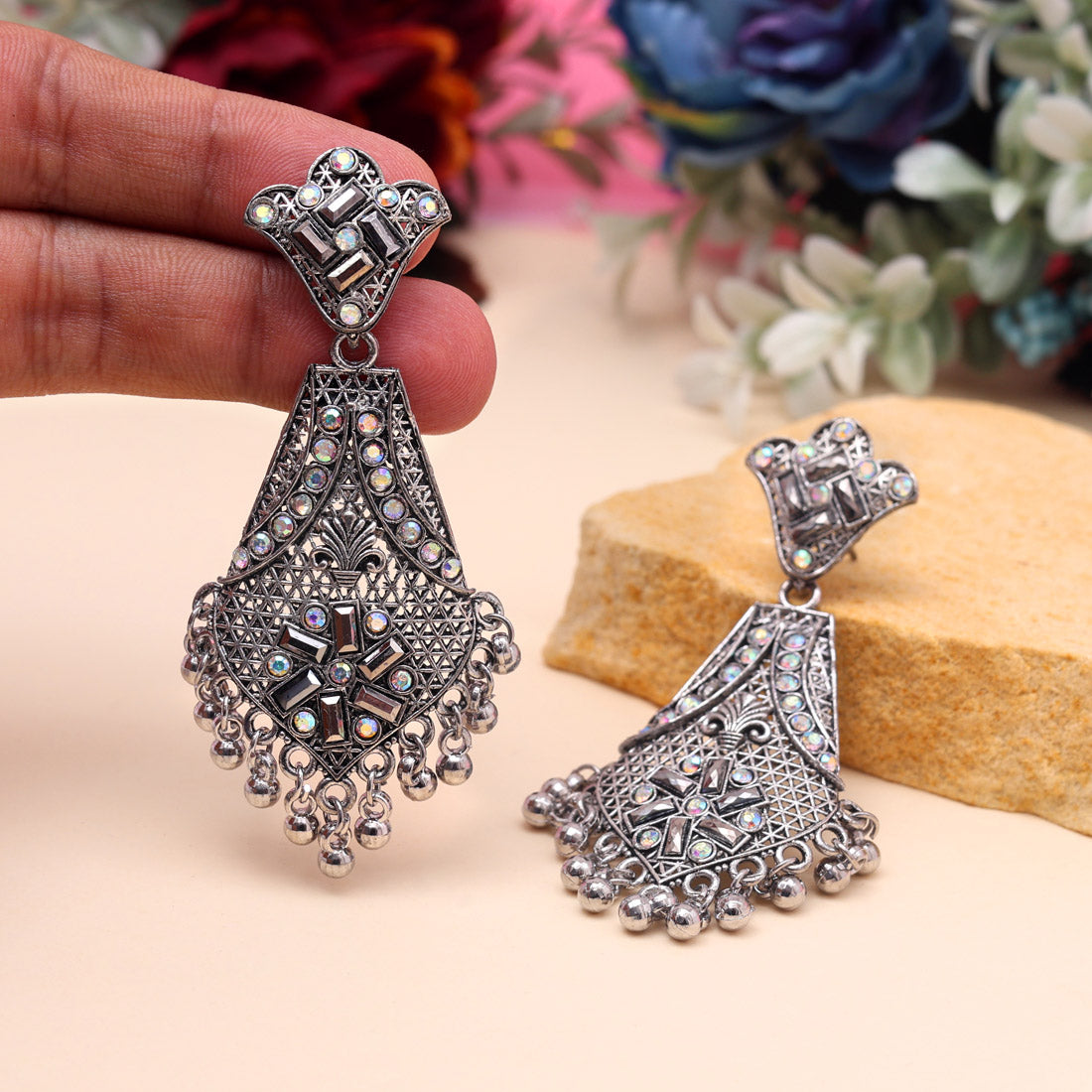 Silver Color Oxidised Earrings (GSE3039SLV) Jewellery GetGlit