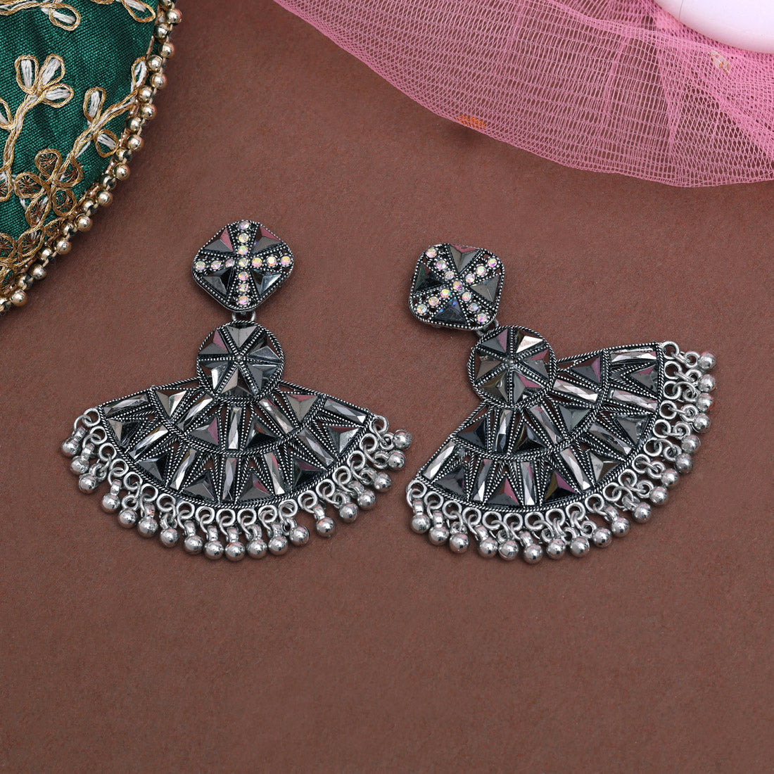 Silver Color Oxidised Earrings (GSE3040SLV) Jewellery GetGlit