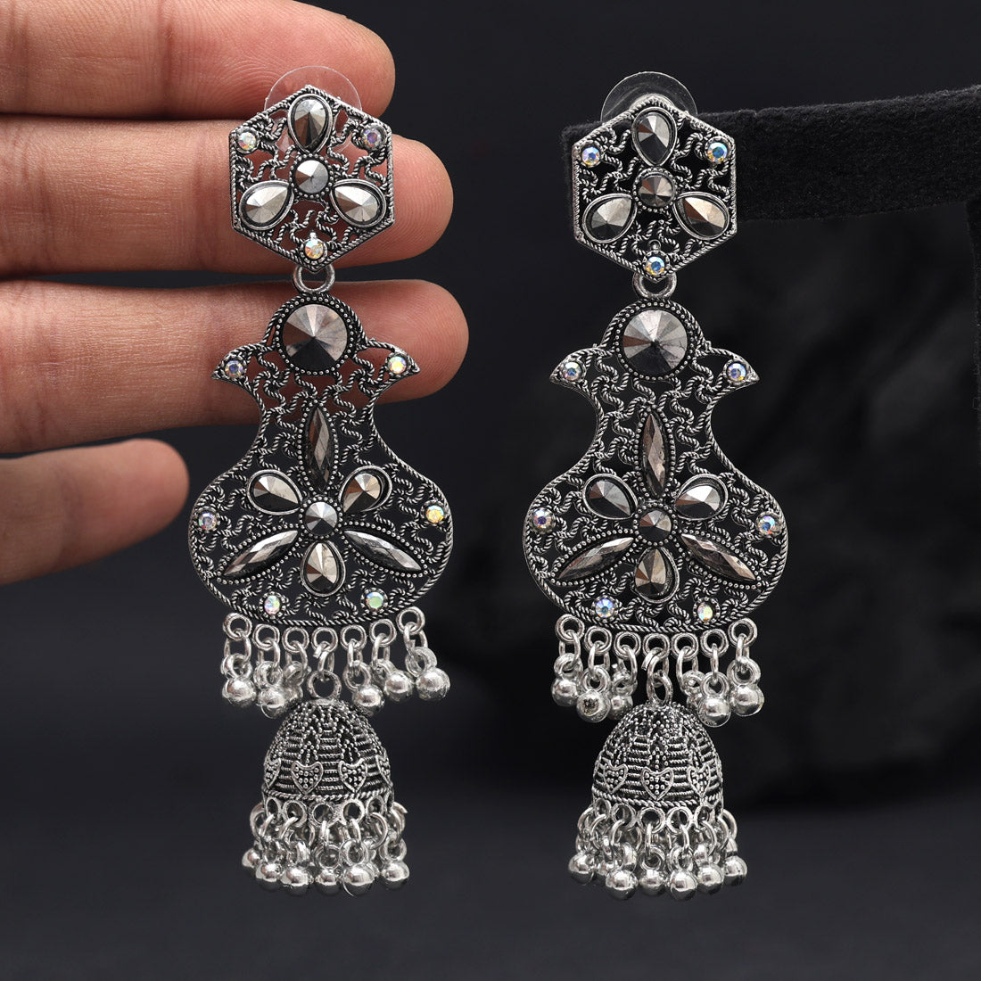 Silver Color Oxidised Earrings (GSE3042SLV) Jewellery GetGlit