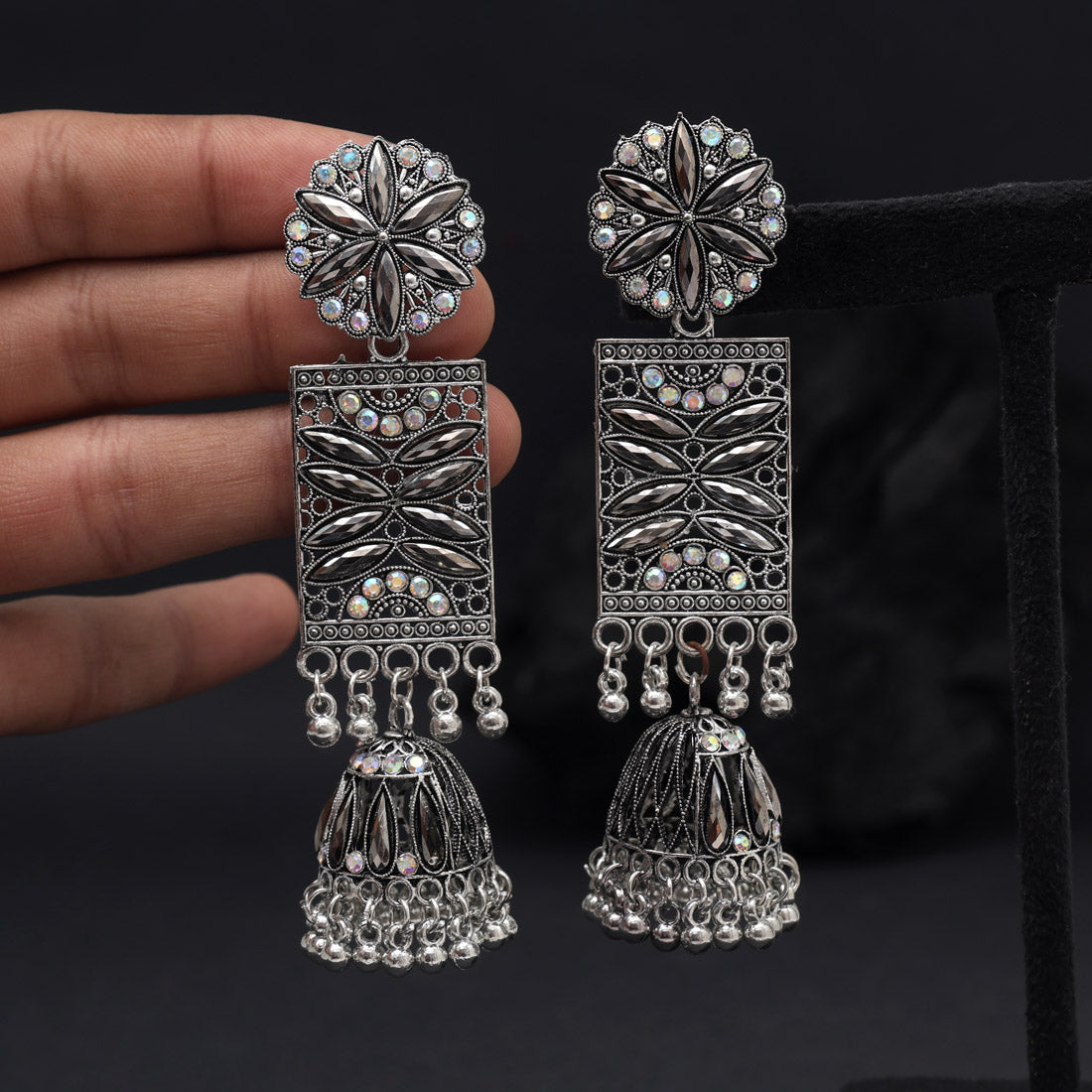 Silver Color Oxidised Earrings (GSE3043SLV) Jewellery GetGlit