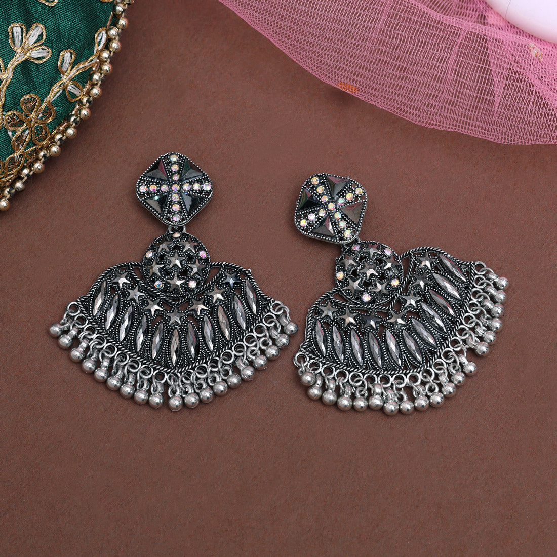 Silver Color Oxidised Earrings (GSE3044SLV) Jewellery GetGlit   