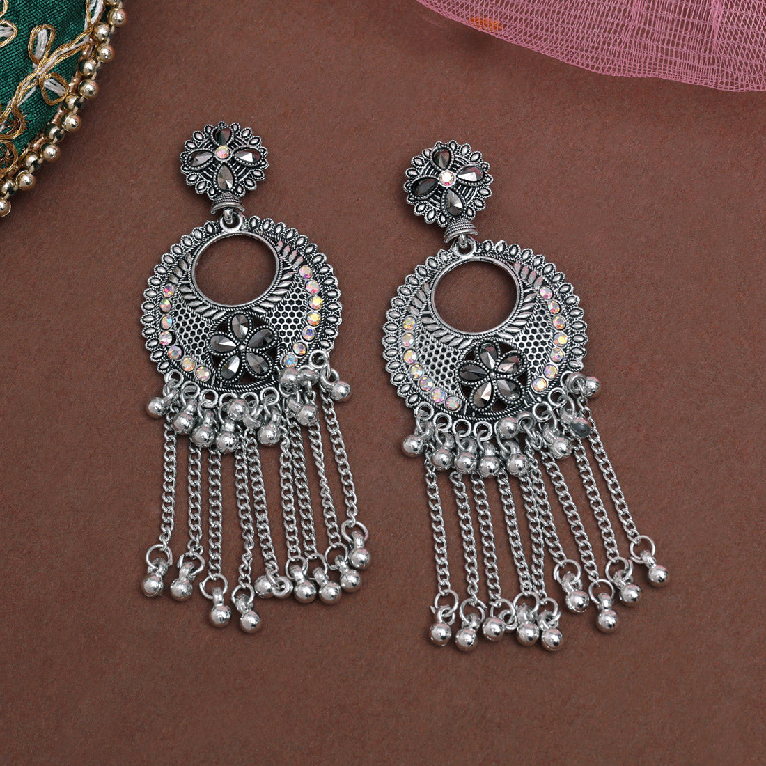 Silver Color Oxidised Earrings (GSE3040SLV) Jewellery GetGlit   