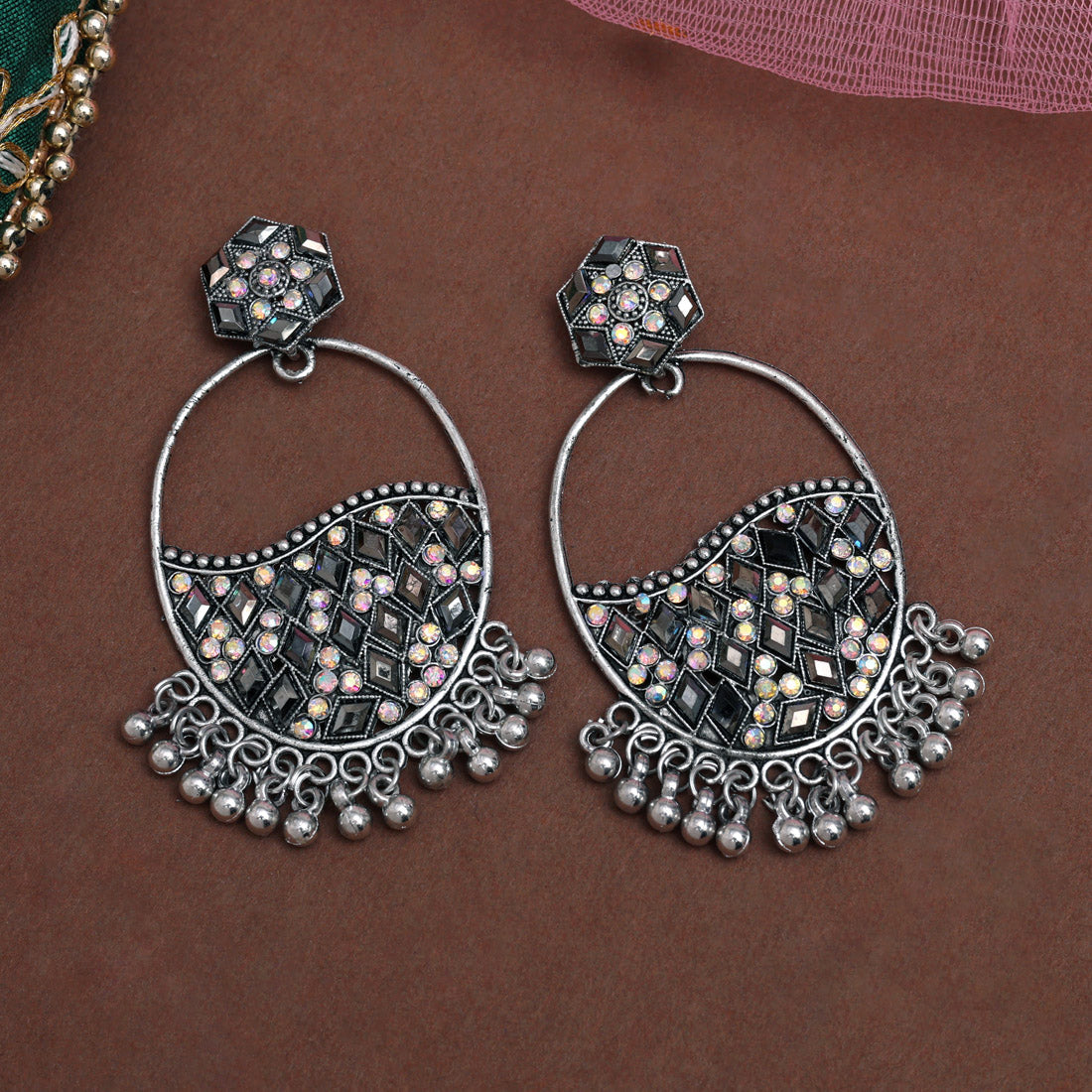 Silver Color Oxidised Earrings (GSE3054SLV) Jewellery GetGlit   