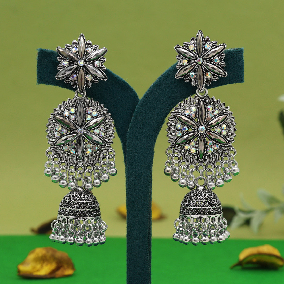 Silver Color Oxidised Earrings (GSE3055SLV) Jewellery GetGlit   