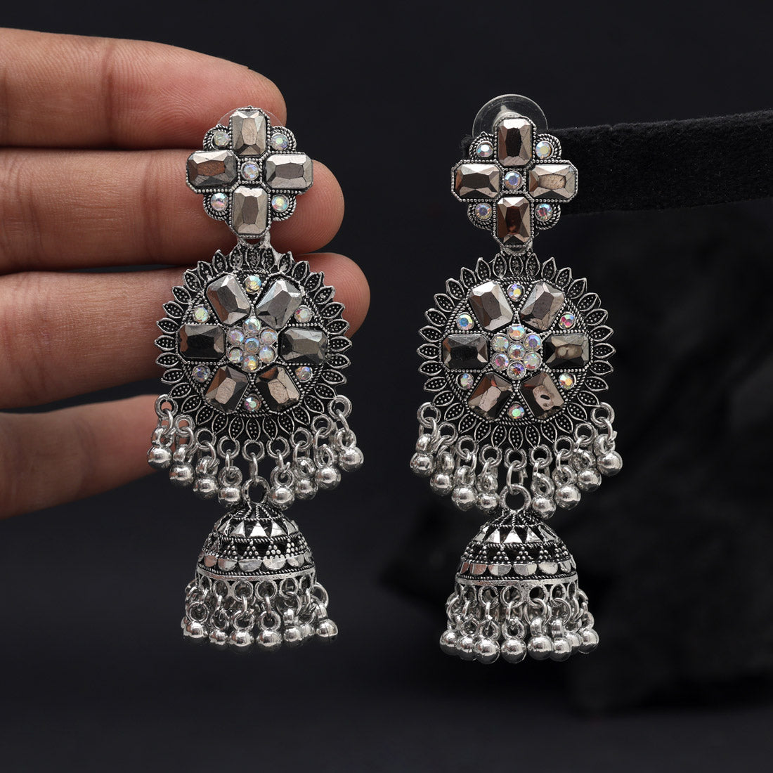 Silver Color Oxidised Earrings (GSE3056SLV) Jewellery GetGlit