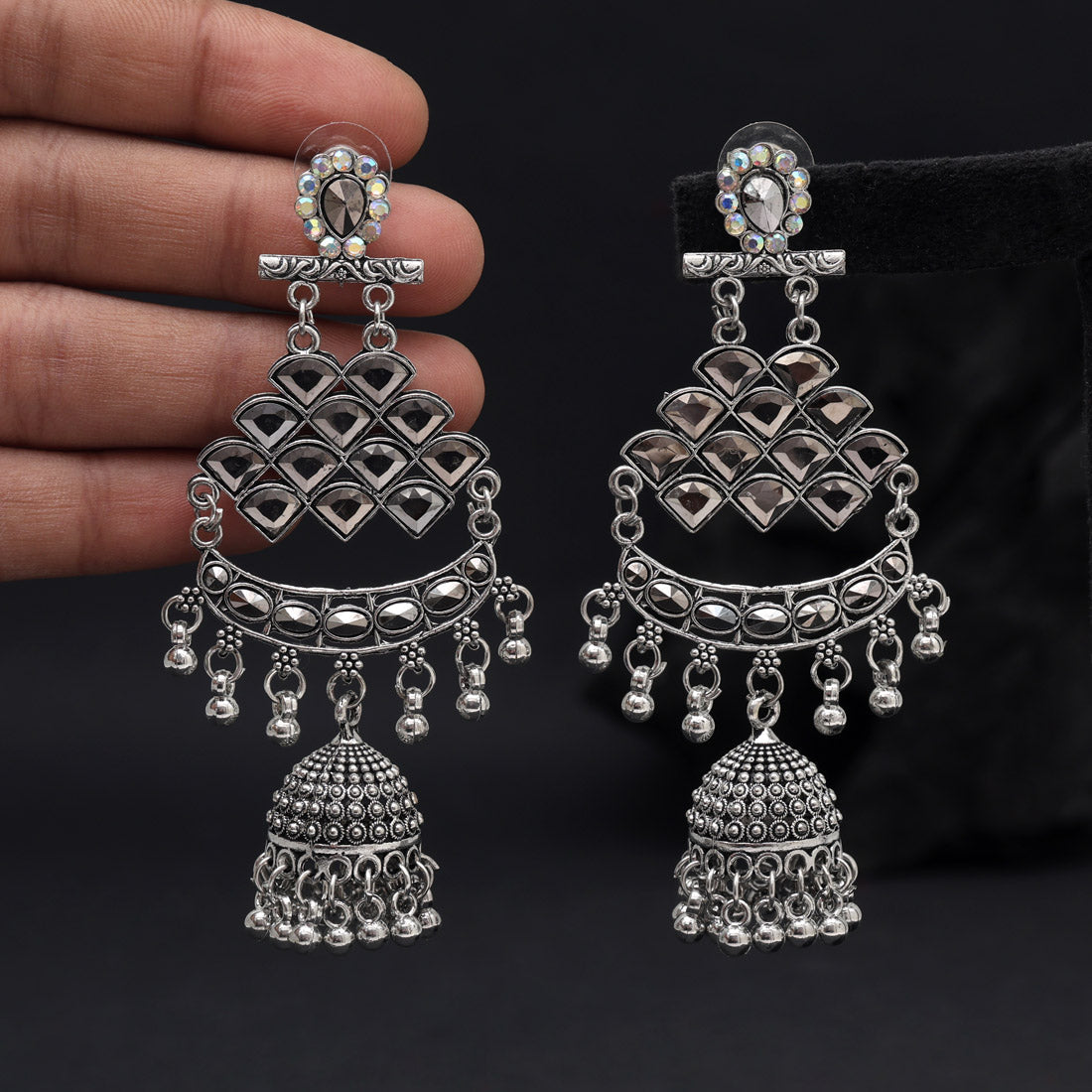 Silver Color Oxidised Earrings (GSE3057SLV) Jewellery GetGlit