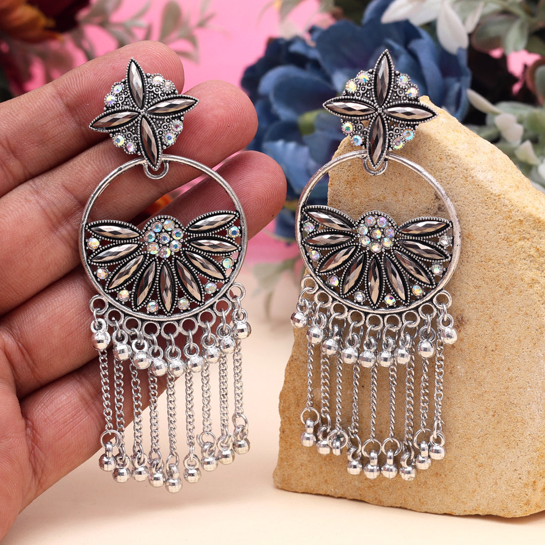 Silver Color Oxidised Earrings (GSE3058SLV) Jewellery GetGlit