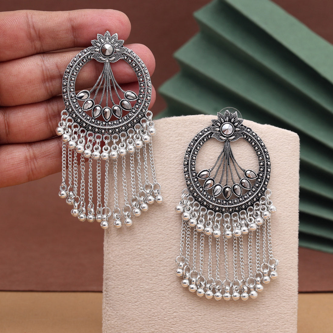 Silver Color Oxidised Earrings (GSE3061SLV) Jewellery GetGlit