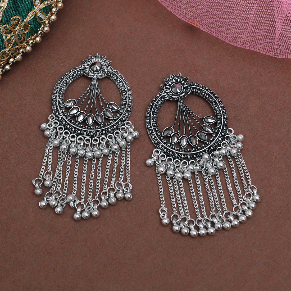 Silver Color Oxidised Earrings (GSE3061SLV) Jewellery GetGlit