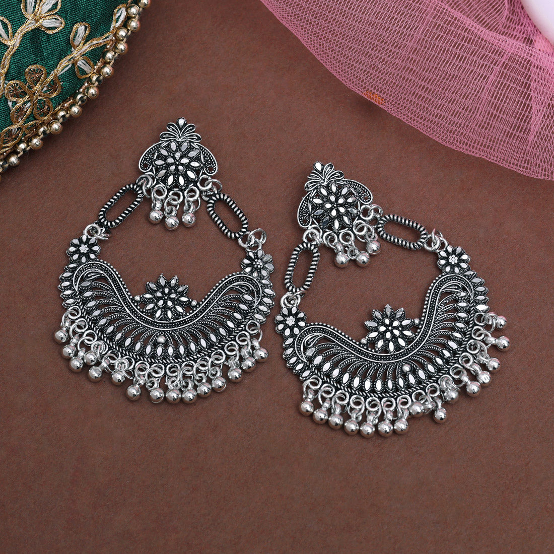 Silver Color Oxidised Earrings (GSE3063SLV) Jewellery GetGlit   