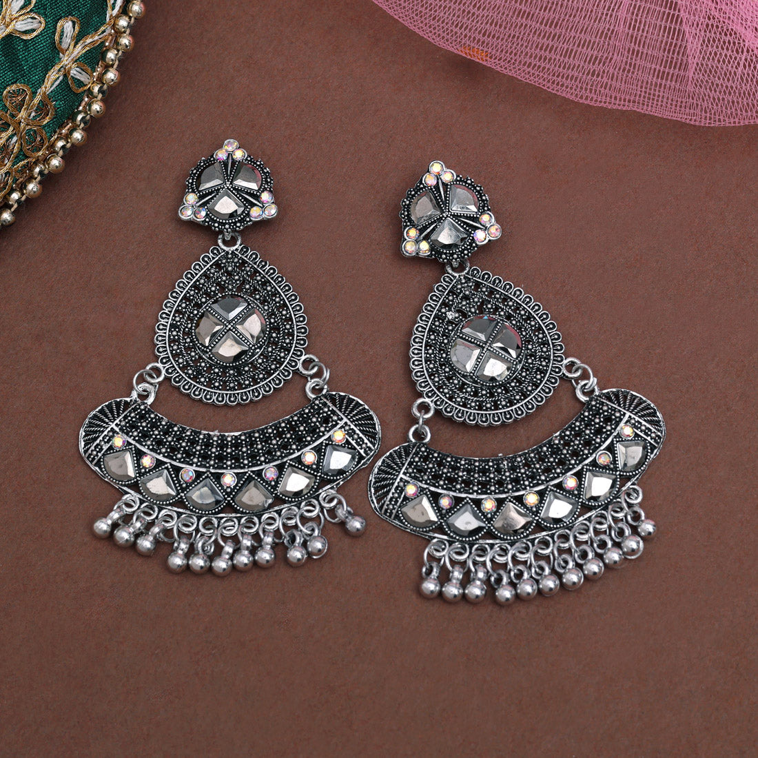 Silver Color Oxidised Earrings (GSE3064SLV) Jewellery GetGlit