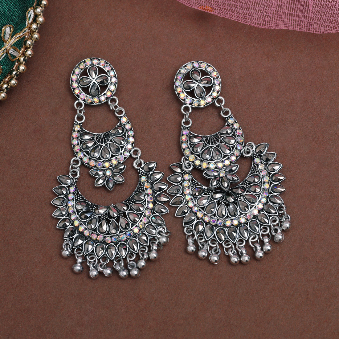 Silver Color Oxidised Earrings (GSE3066SLV) Jewellery GetGlit   