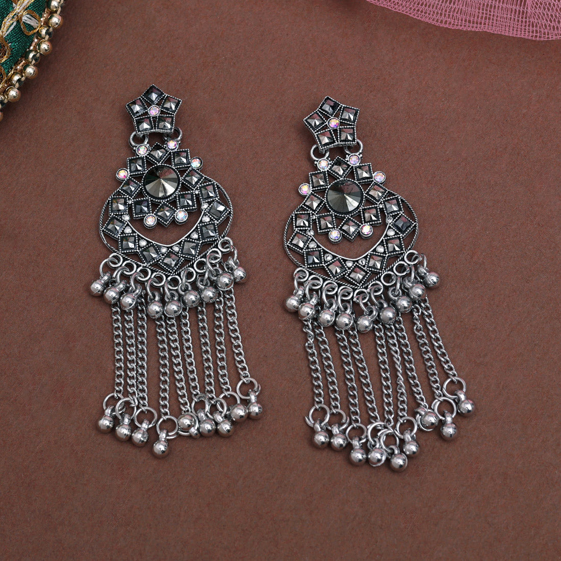 Silver Color Oxidised Earrings (GSE3069SLV) Jewellery GetGlit   